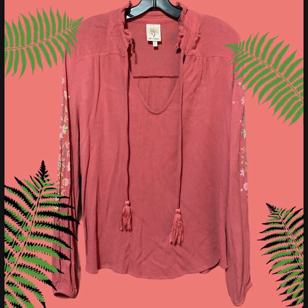 Boho Open Tassle Flowy Top Floral Detailing
